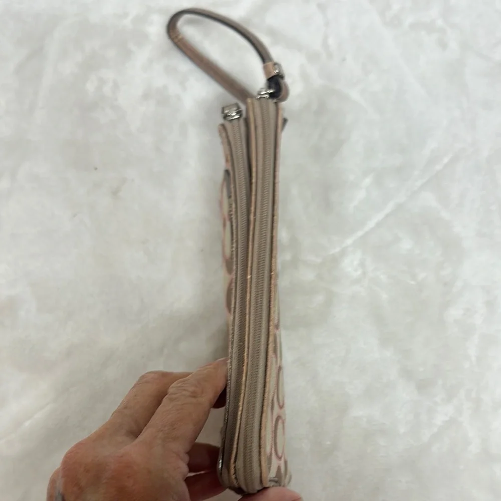 Coach Tan and Pink Signature Wristlet Clutch